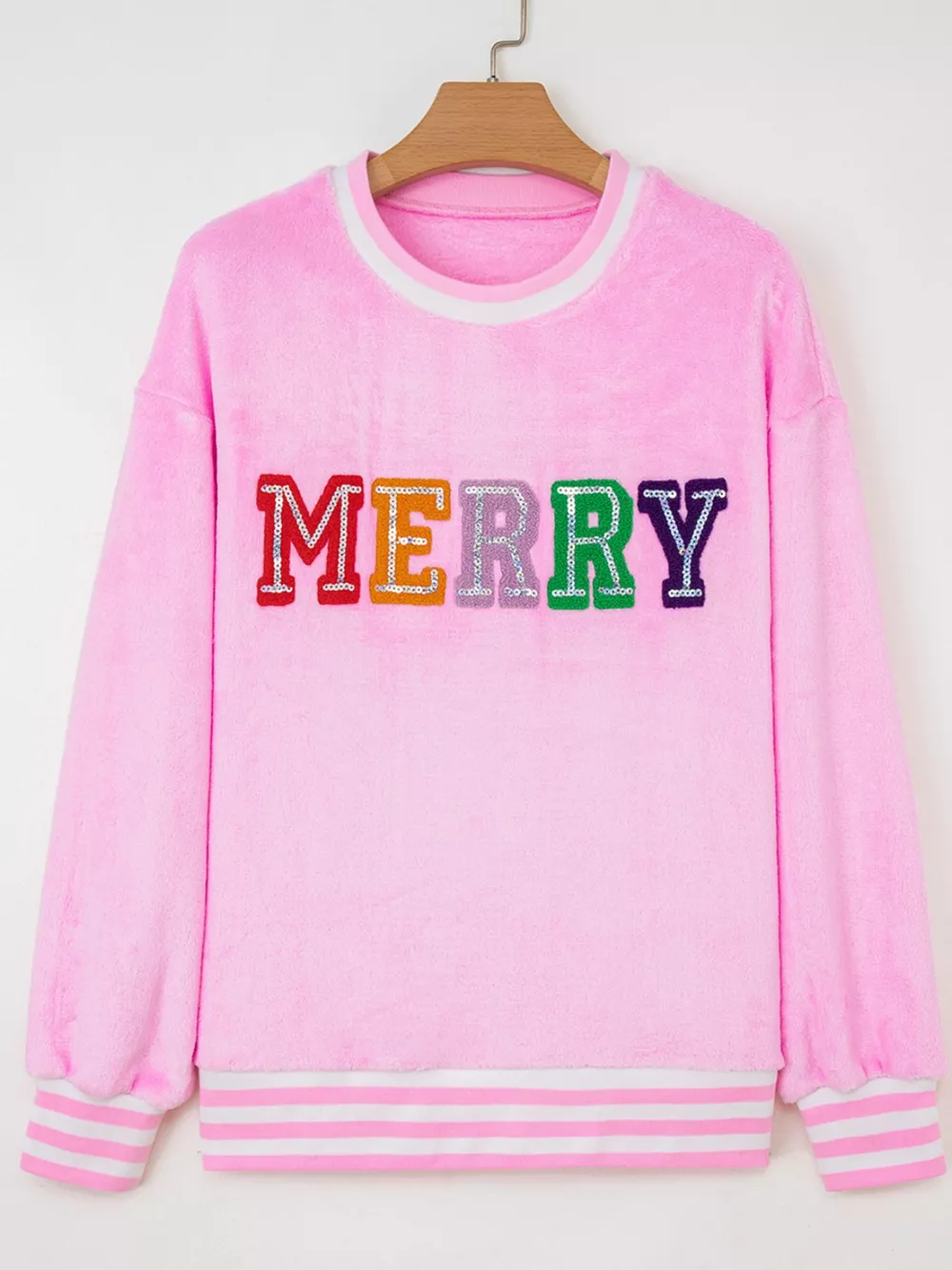 Sequin Chenille MERRY Graphic Plush Sweatshirt, image 4