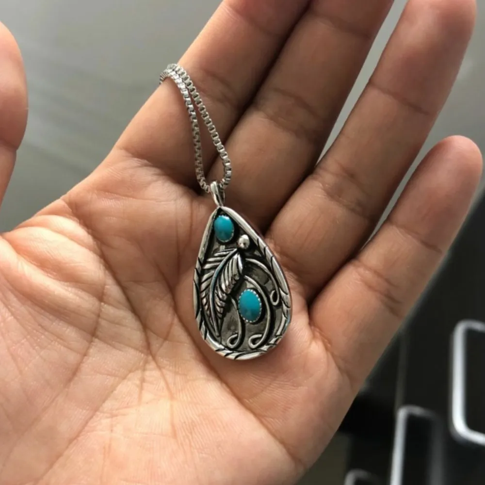 Alloy Artificial Turquoise Teardrop Pendant Necklace, image 3