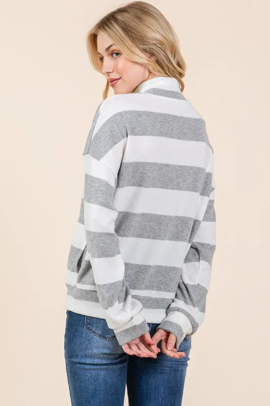 Striped Quarter Zip Drop Shoulder Sweatshirt, image 4