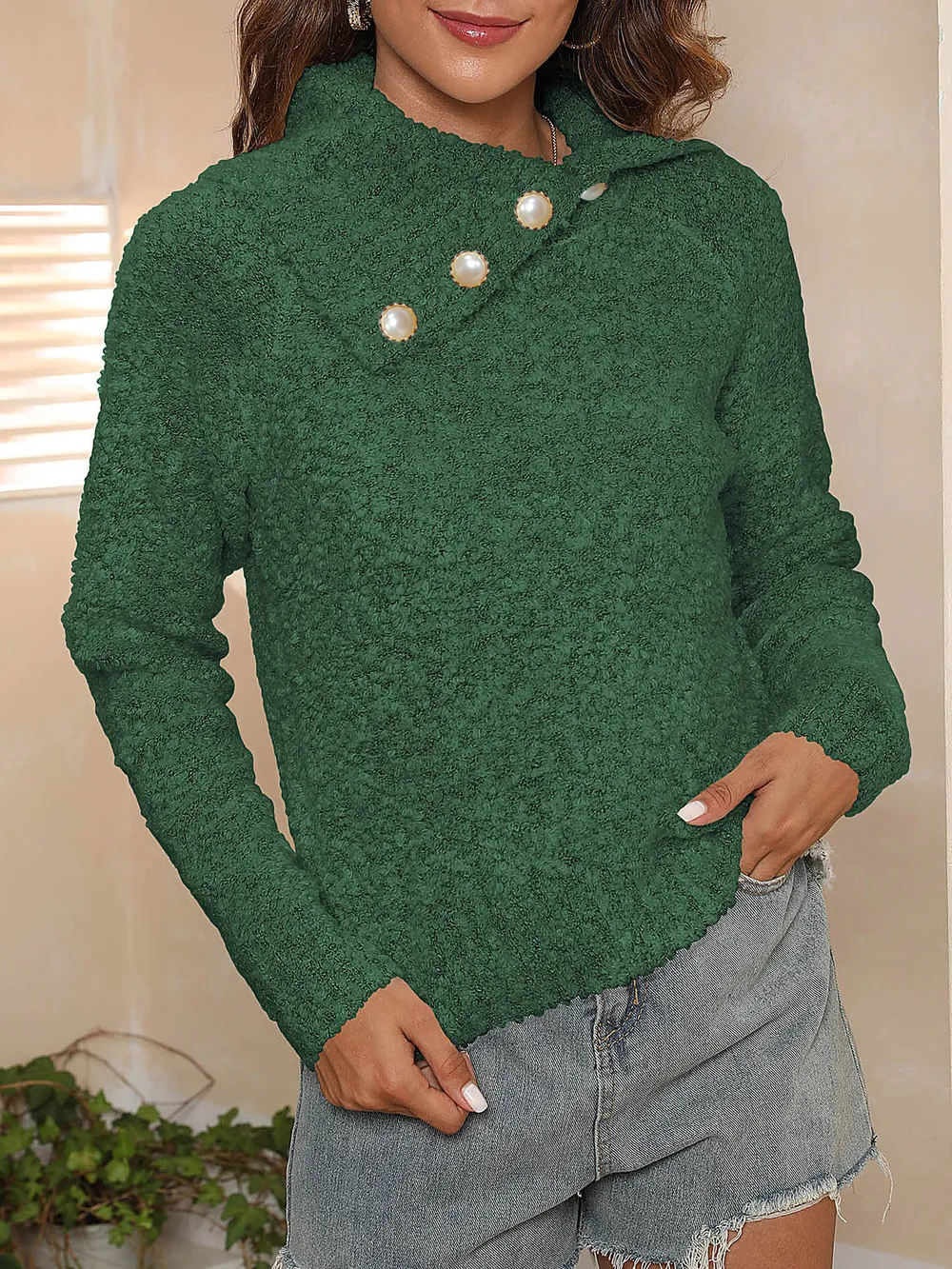 Asymmetric Collared Neck Long Sleeve Sweater, image 5