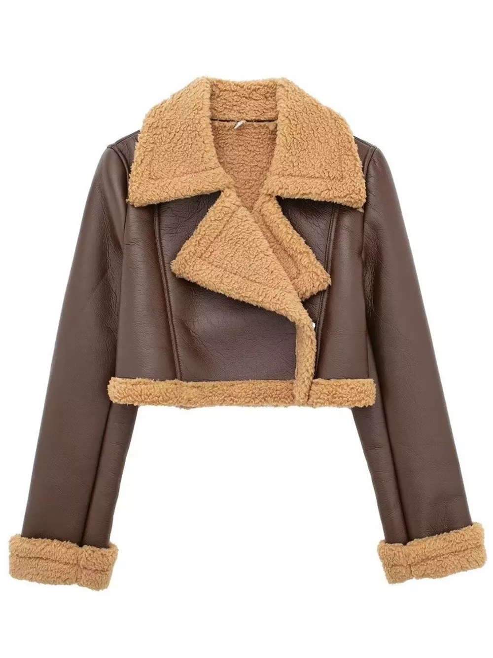 Collared Neck Long Sleeve Plush Cropped Jacket, image 17