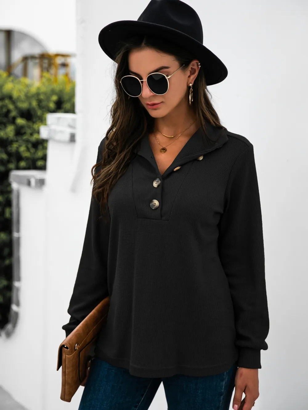 Half Button Long Sleeve T-Shirt, image 17