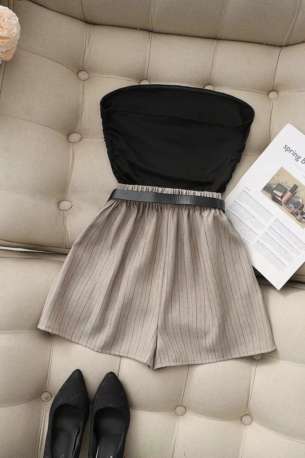 Strapless Ruched Top and Shorts Set, image 2