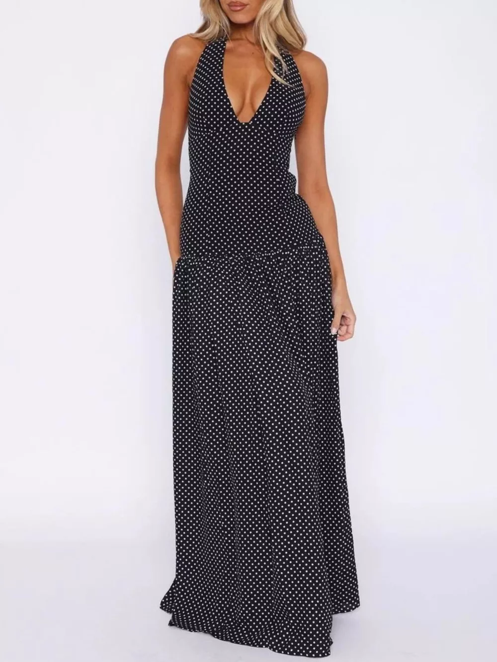 Polka Dot Halter Neck Maxi Dress, image 5