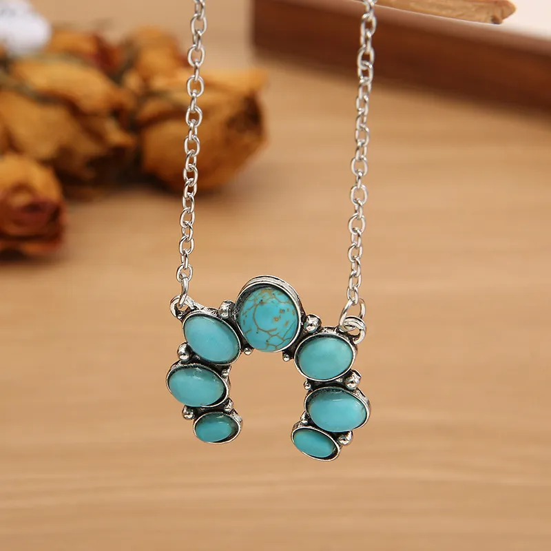 Artificial Turquoise Alloy Pendant Necklace, image 4