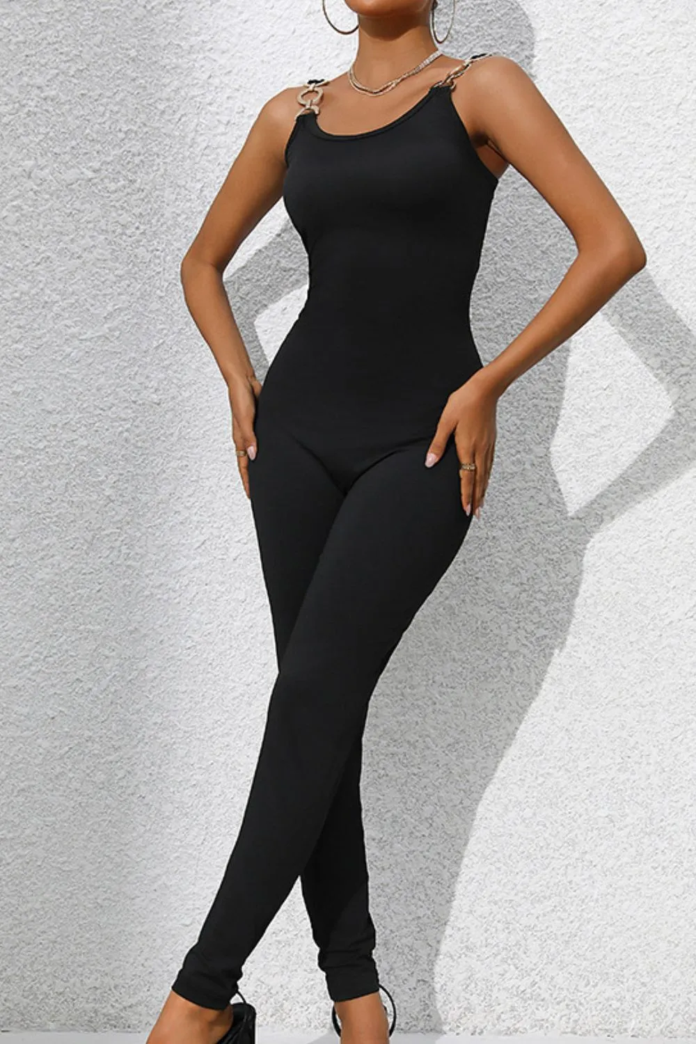 Scoop Neck Wide Strap Skinny Jumpsuit, image 3