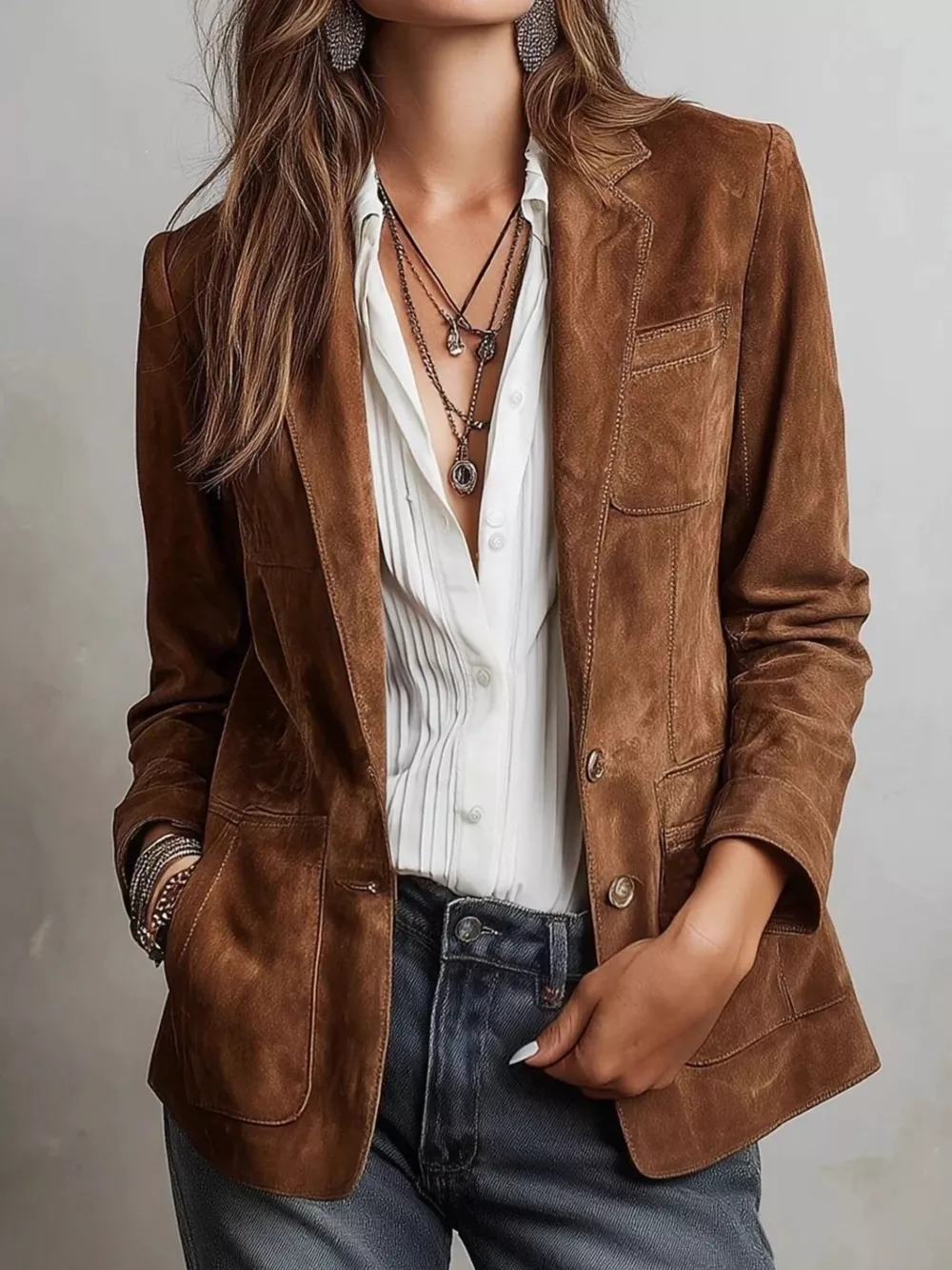 Full Size Lapel Collar Button Up Blazer Plus Size, image 3