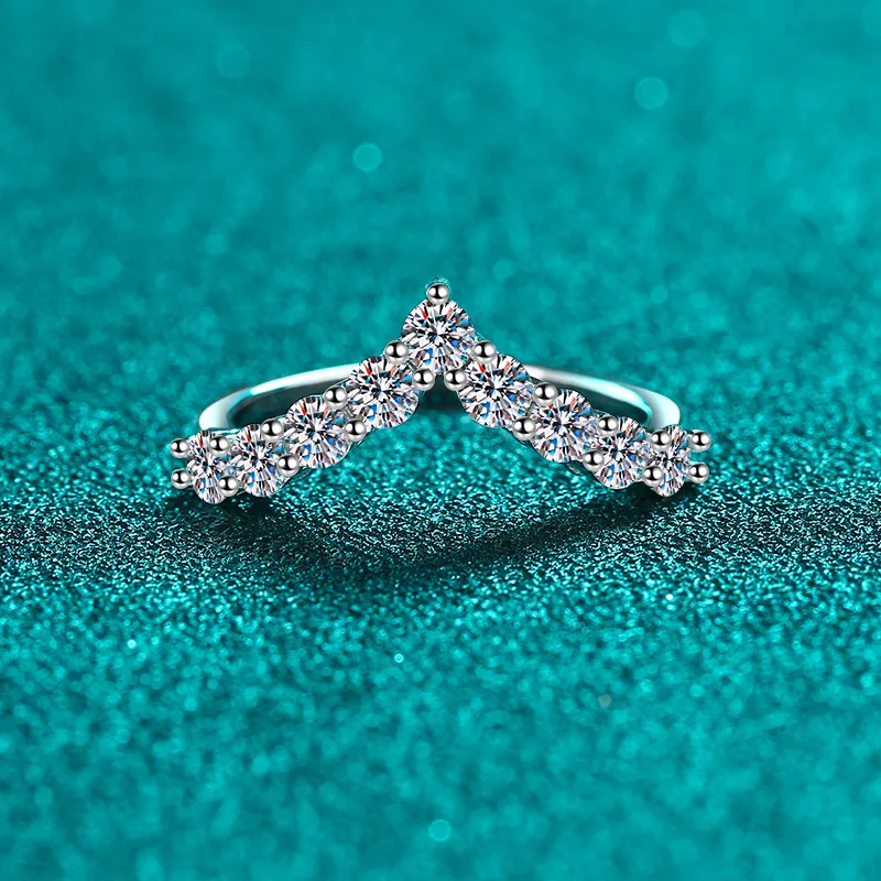 925 Sterling Silver Moissanite V Shape Ring, image 2