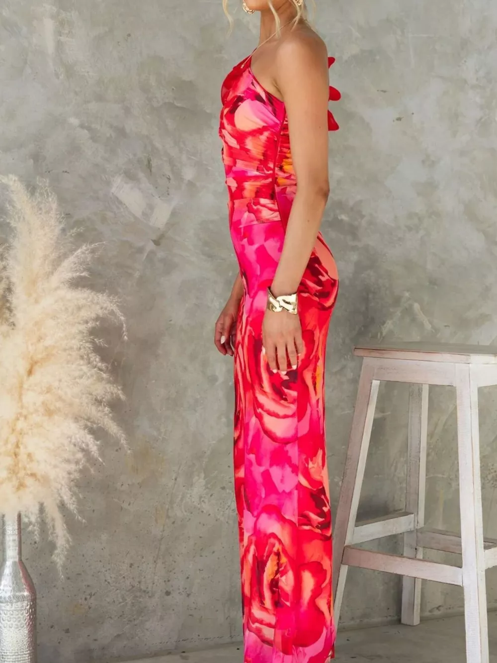 Floral Print One-Shoulder Maxi Dress, image 2