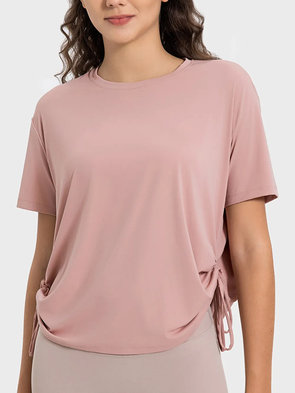 Drawstring Round Neck Short Sleeve Active T-Shirt, image 3