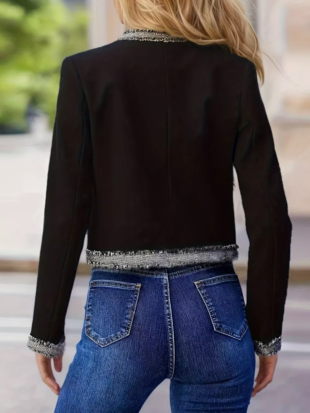 Tweed Trim Open Front Outerwear, image 4
