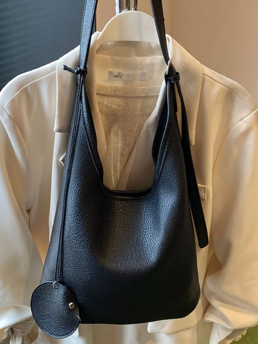 Solid Color Leather Handbag, image 2