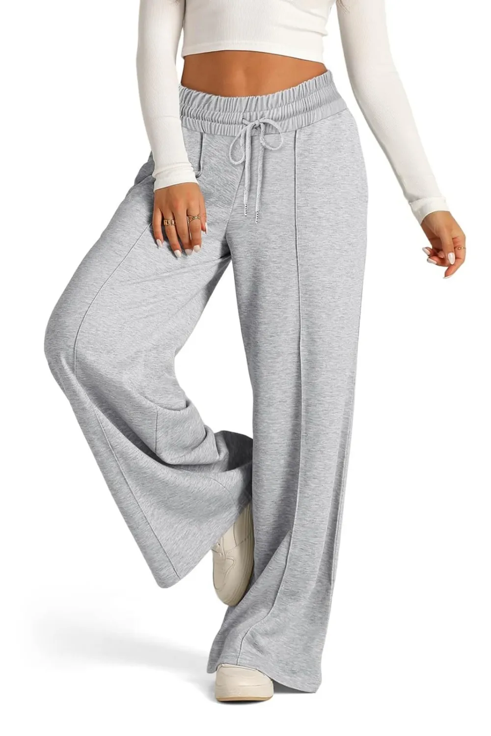 Drawstring Elastic Waist Wide Leg Pants, image 4