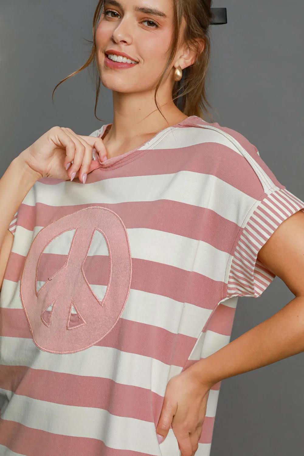 Peace Applique Striped Short Sleeve Mini Dress, image 5