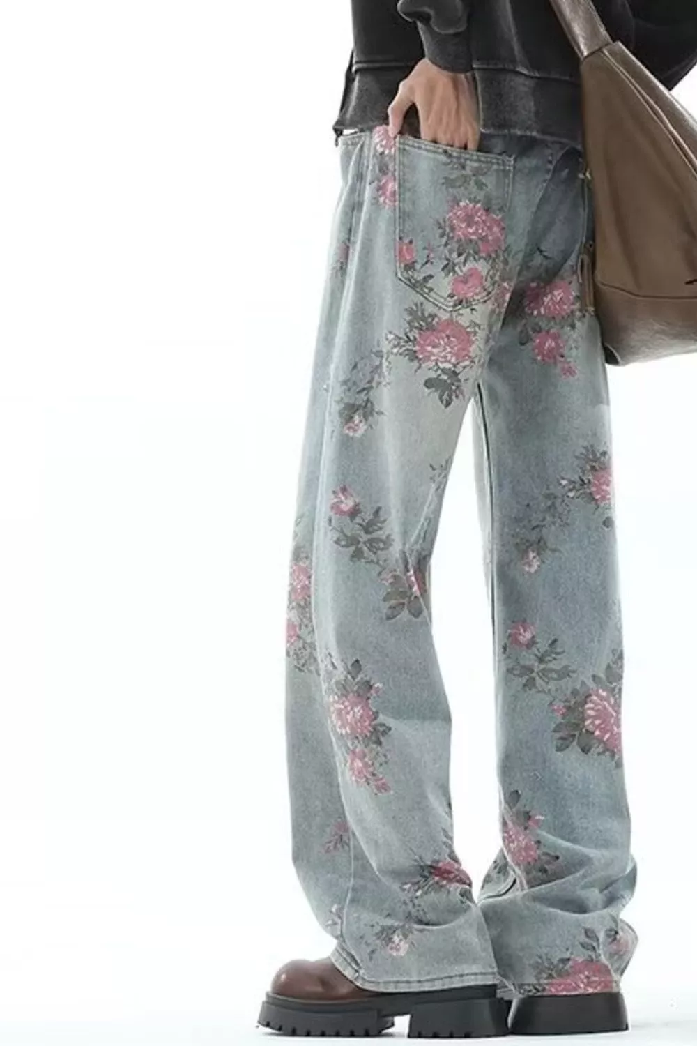 Men's Full Size Floral Print Wide Leg Jeans Plus Size, image 2