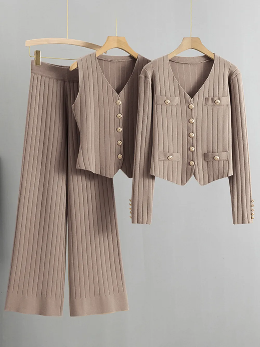V-Neck Tank, Cardigan and Pants Three-Piece Sweater Set, image 15