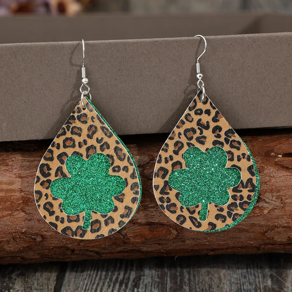 Leopard Hollowed Leather Teardrop Earrings, image 2