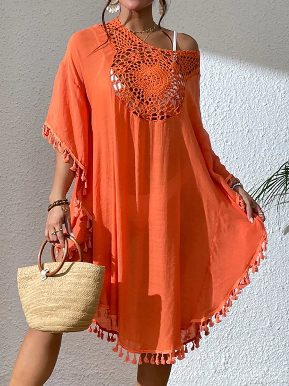 Tassel Cutout Scoop Neck Cover-Up Dress, image 12