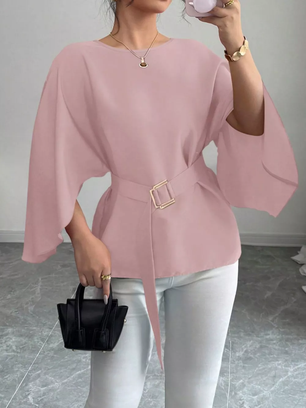 Batwing Sleeve Belted Blouse, image 17