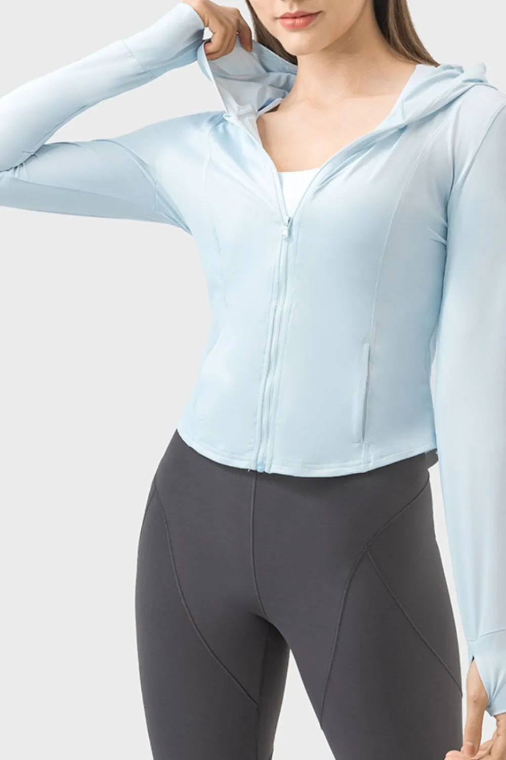Pocketed Zip Up Hooded Long Sleeve Active Outerwear, image 3
