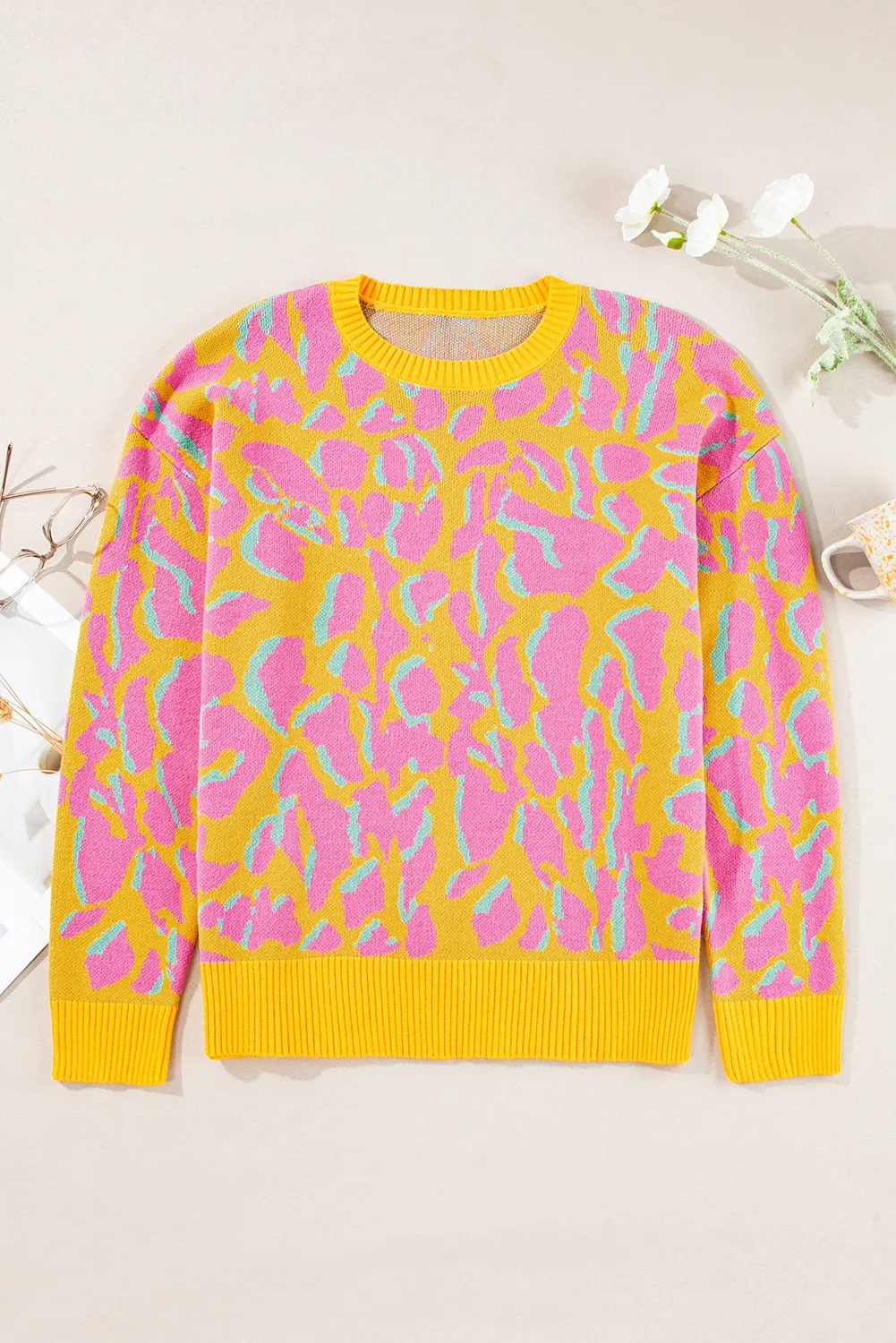 Contrast Round Neck Long Sleeve Sweater, image 3