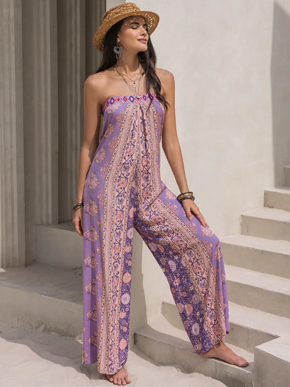 Tied Printed Tube Wide Leg Jumpsuit, image 3