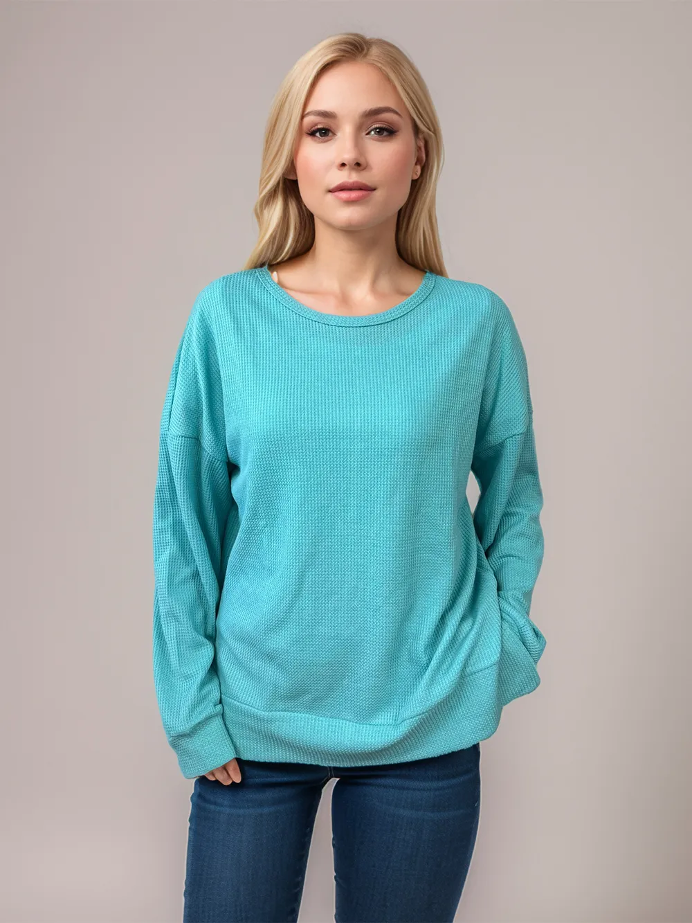 Side Slit Round Neck Long Sleeve T-Shirt, image 5