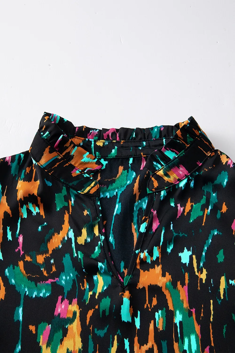 Abstract Print 3/4 Sleeve Ruffle Blouse, image 4