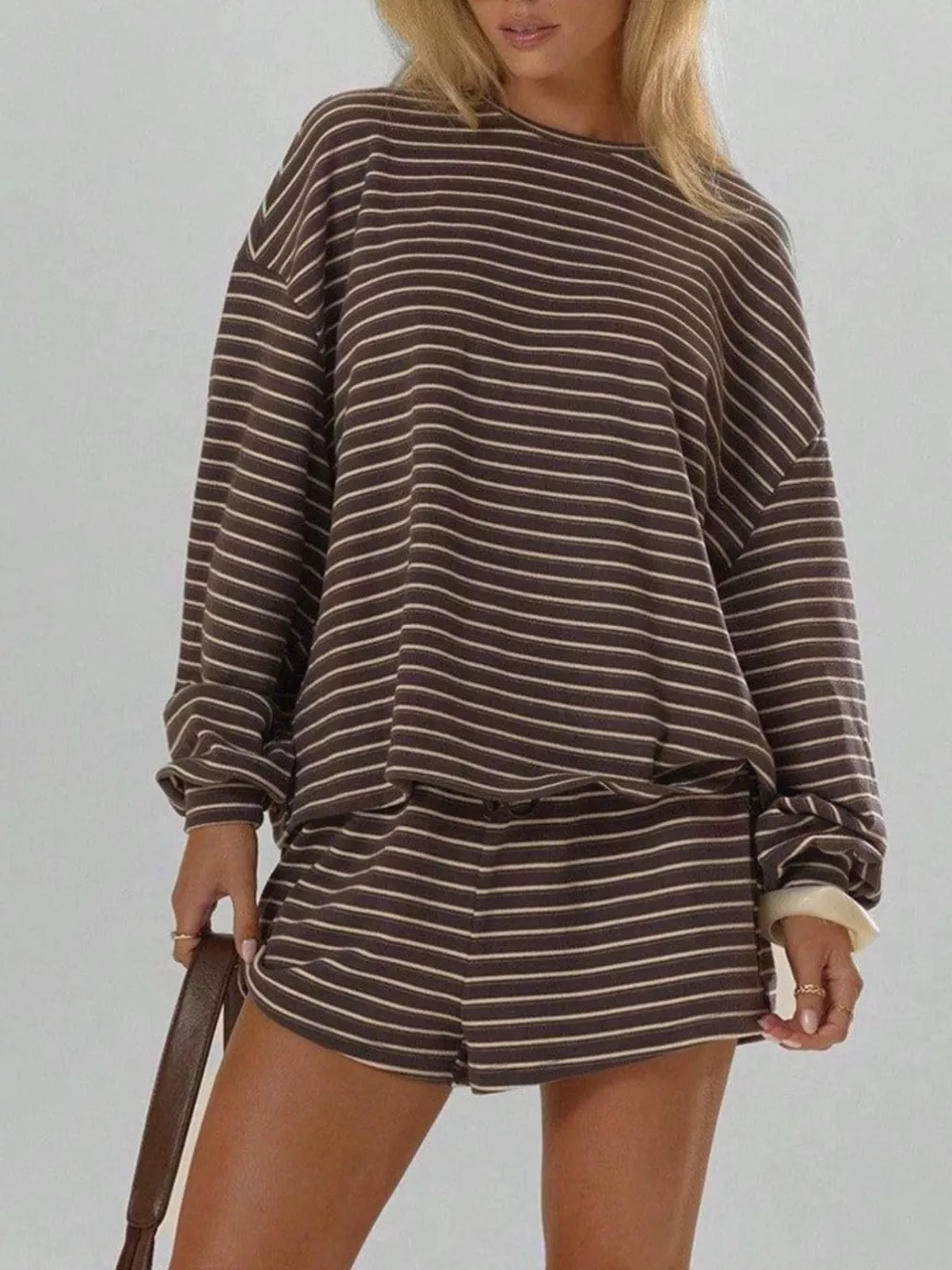 Casual Striped Long-Sleeve Top and Shorts Set, image 4