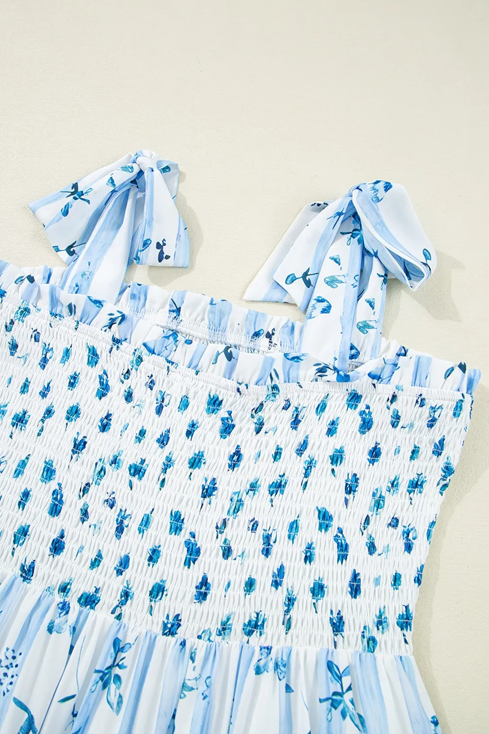 Floral Smocked Tied Straps A-Lined Tiered Dress, image 2