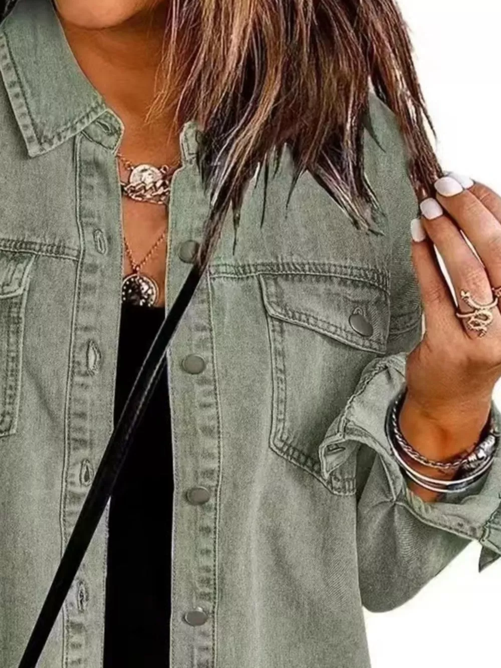 Frayed Hem Button Up Denim Jacket, image 12