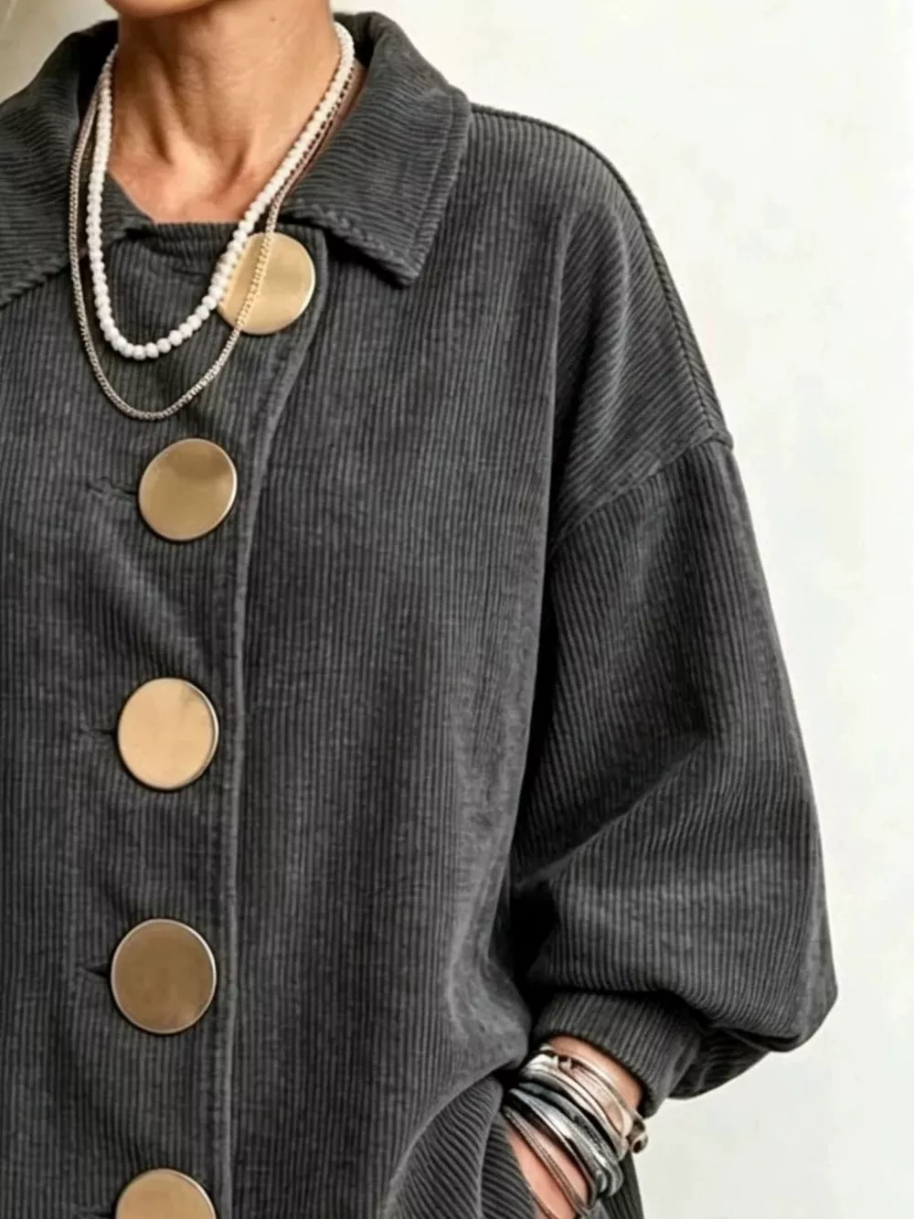Full Size Corduroy Button-Down Jacket Plus Size, image 4