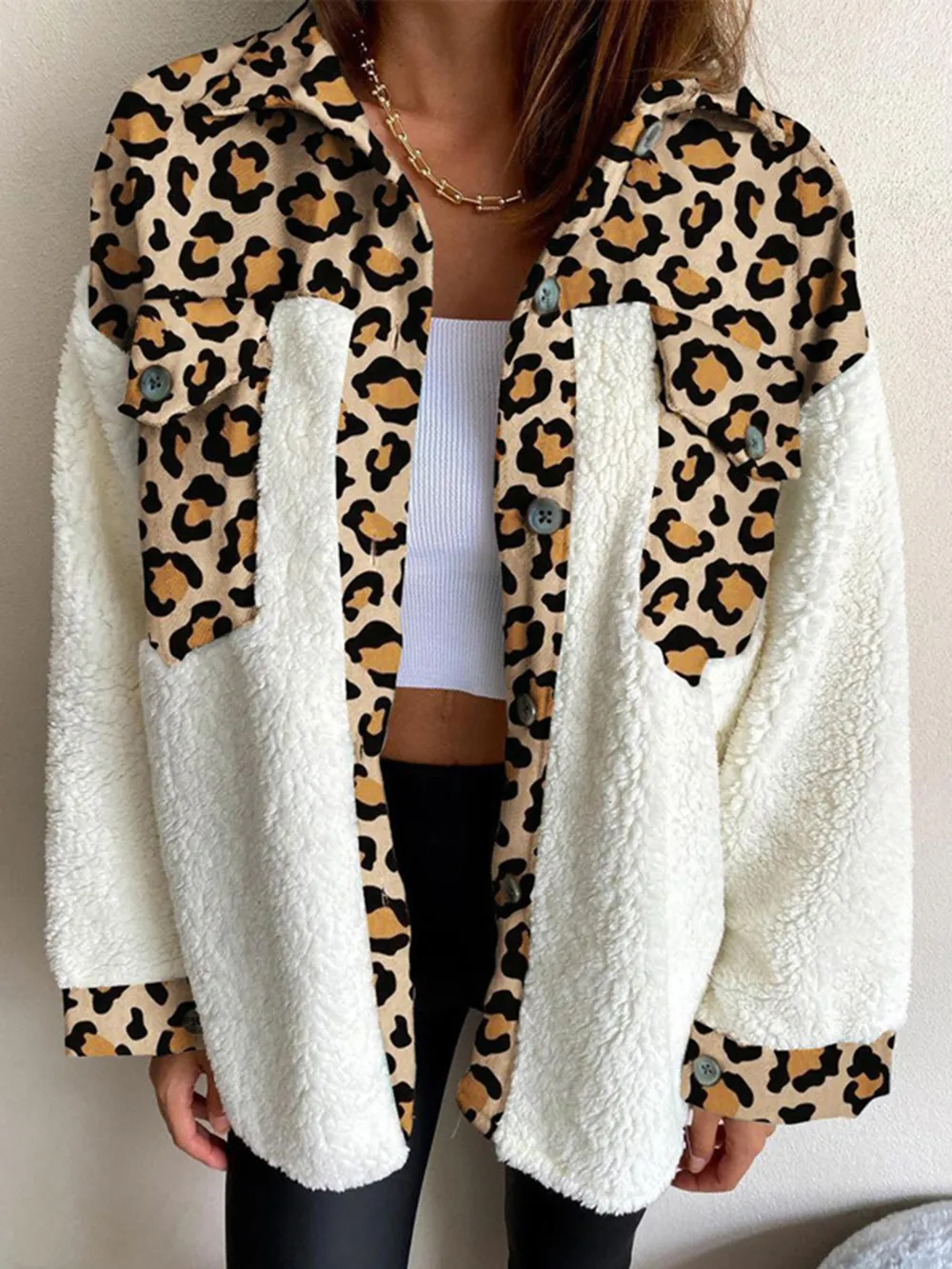 Fuzzy Button Up Long Sleeve Jacket, image 6