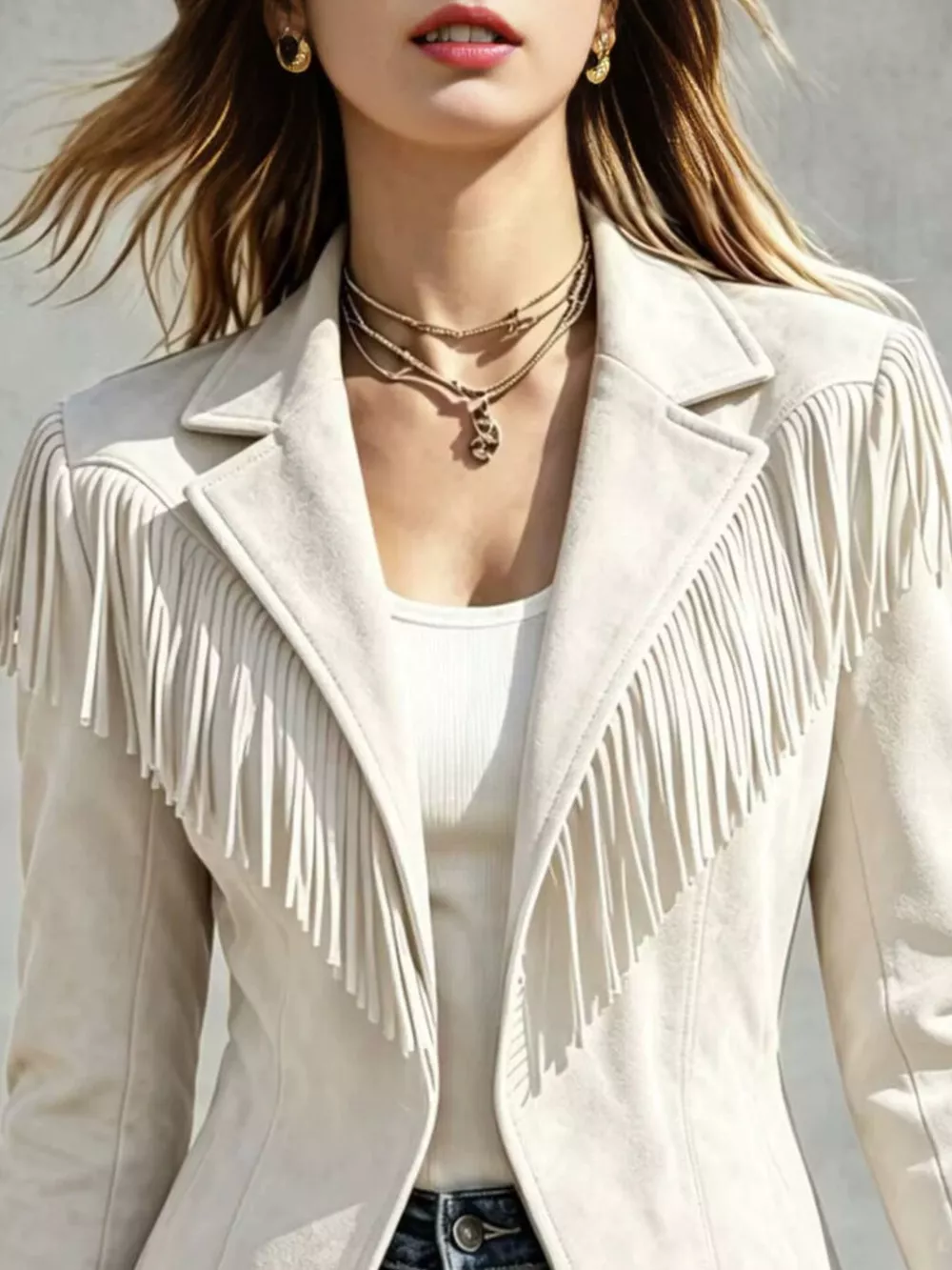 Western-Inspired Fringed Open Front Jacket, image 6