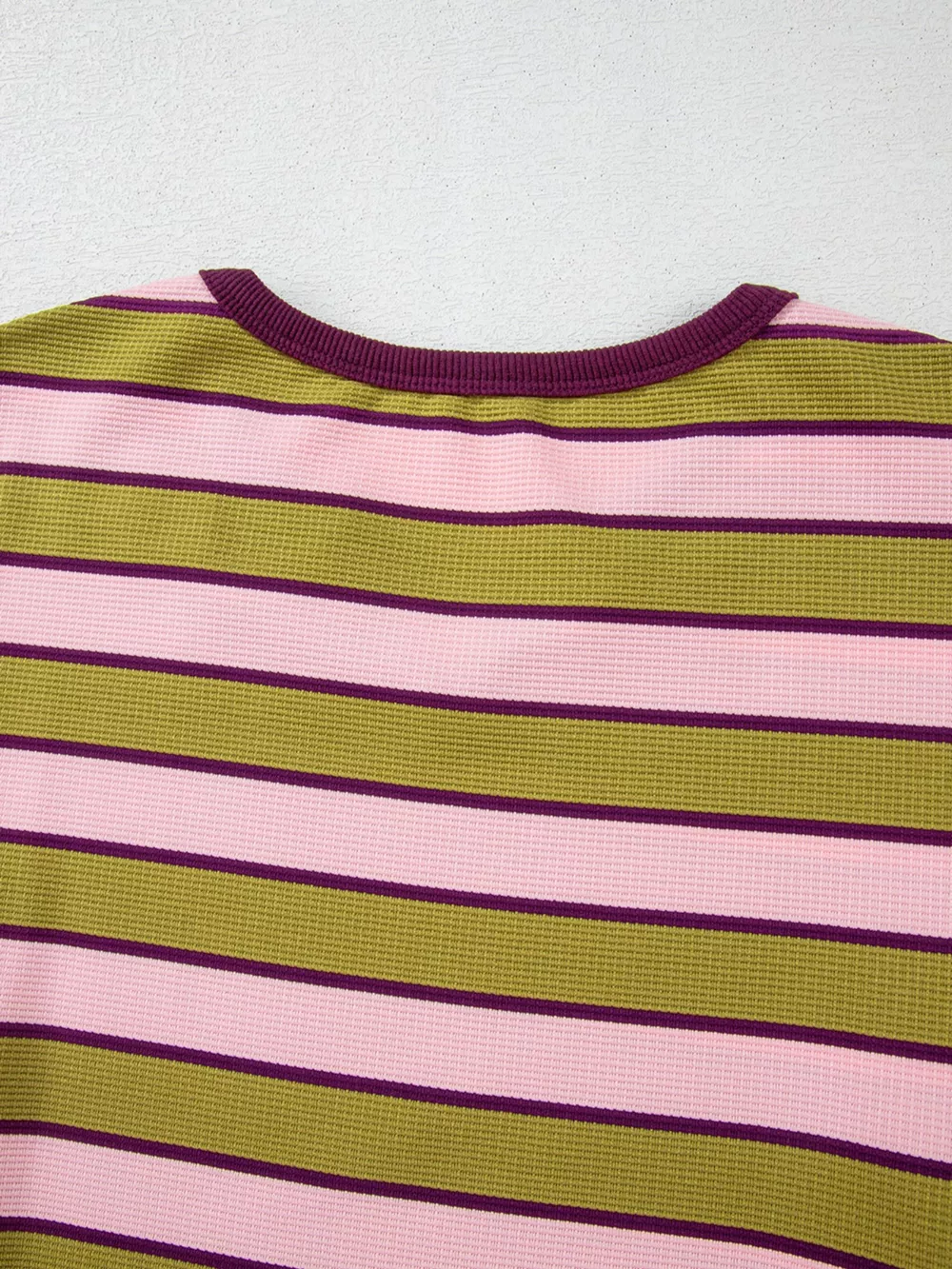 Stripes Waffle Texture Notched Neck Long Sleeve Top, image 9