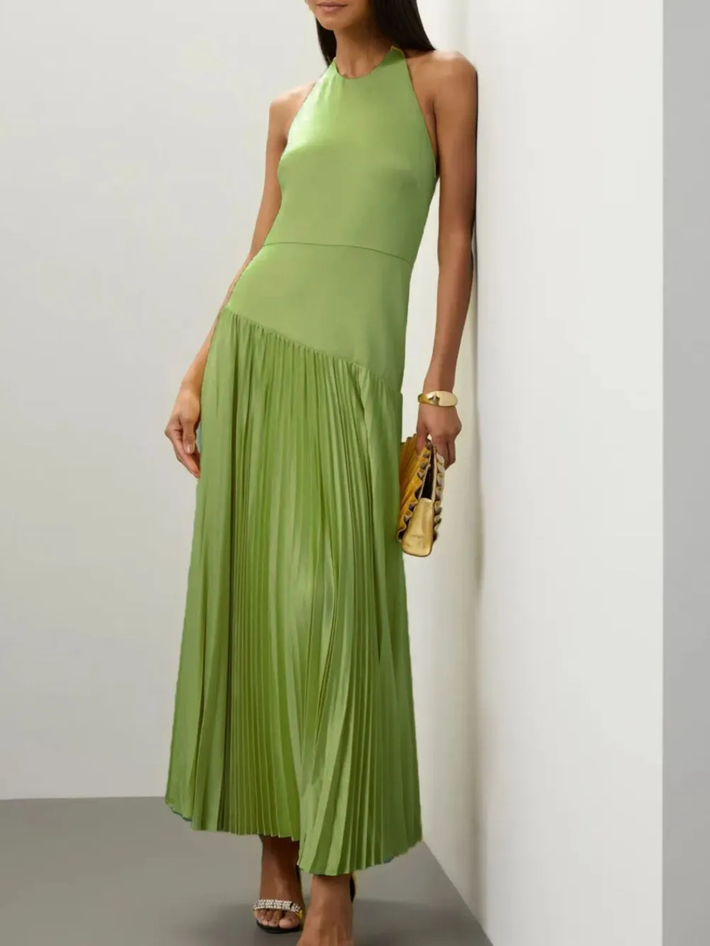 Pleated Halter Neck Maxi Dress, image 2