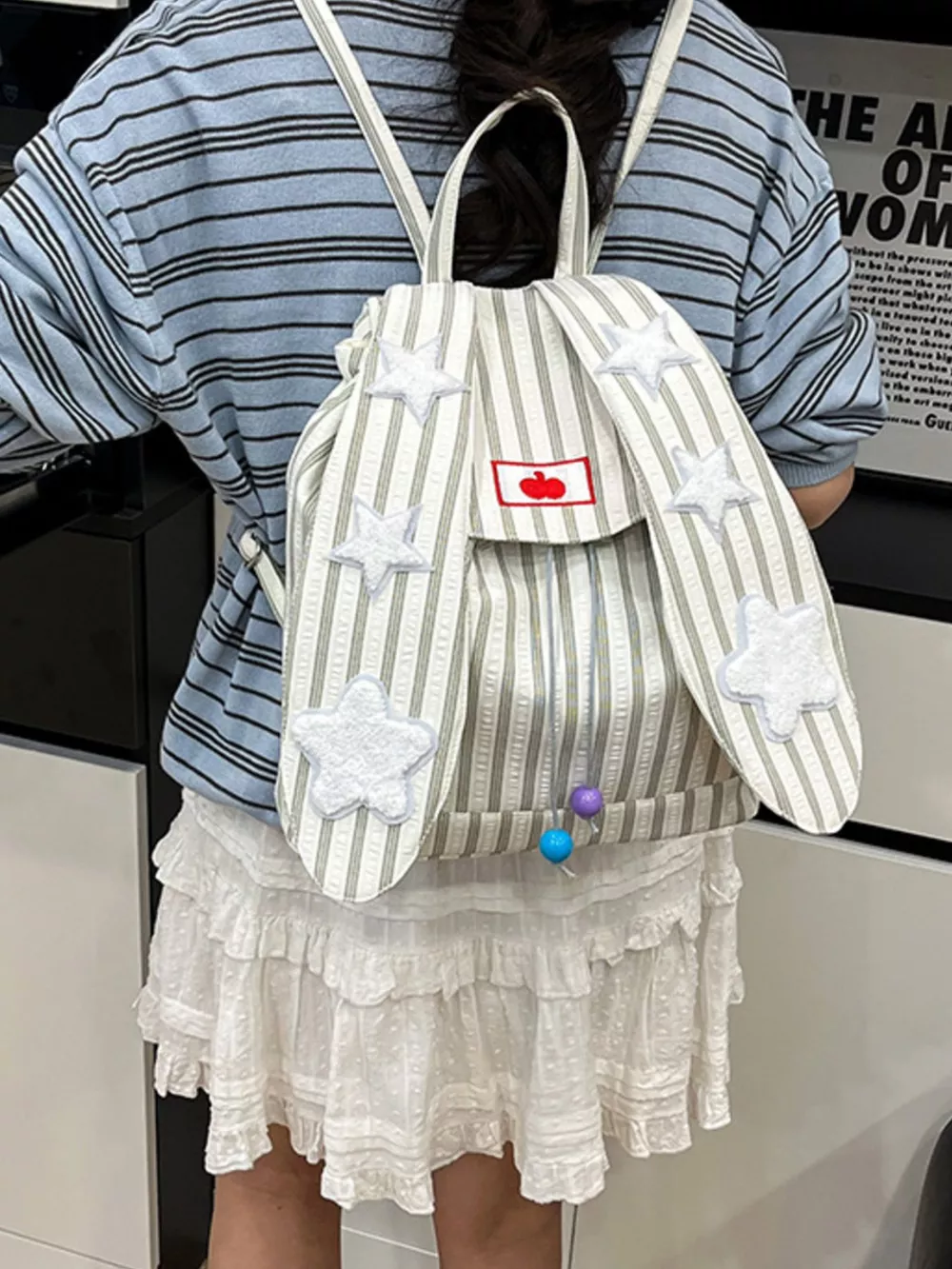 Striped Star Bunny Ear Backpack Bag, image 4