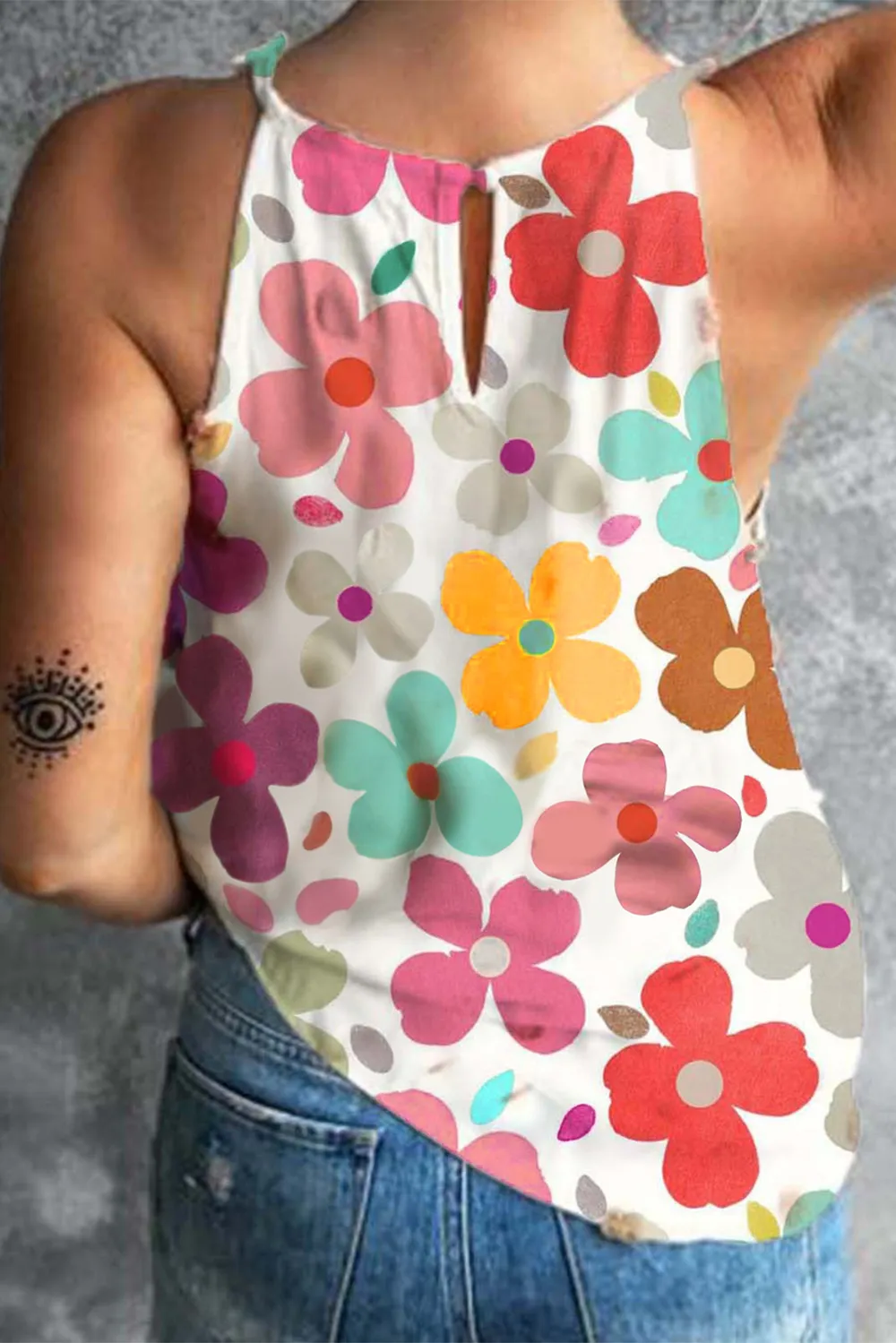 Flower Printed Round Neck Tank, image 2