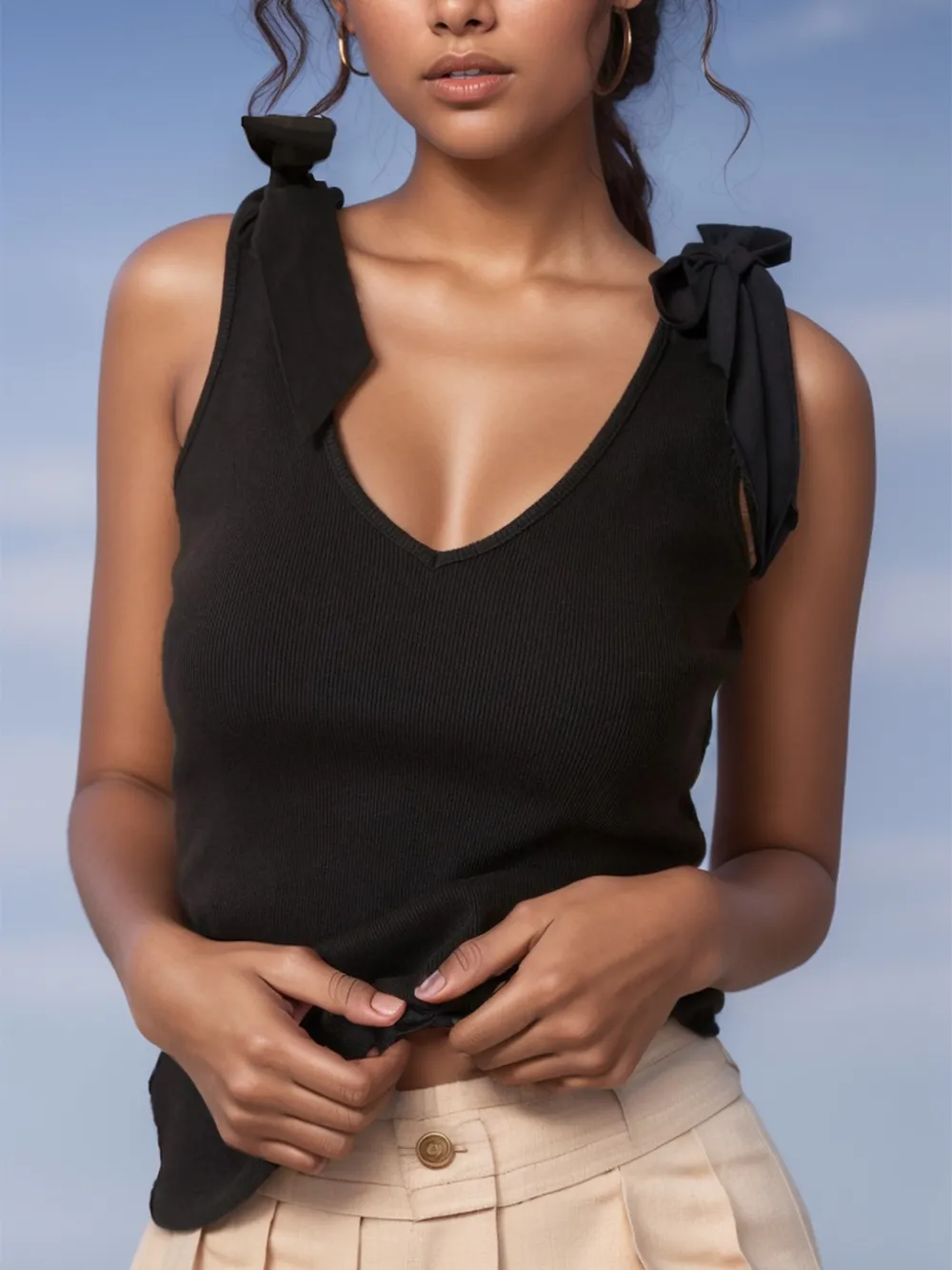 V-Neck Tie Shoulder Tank, image 3