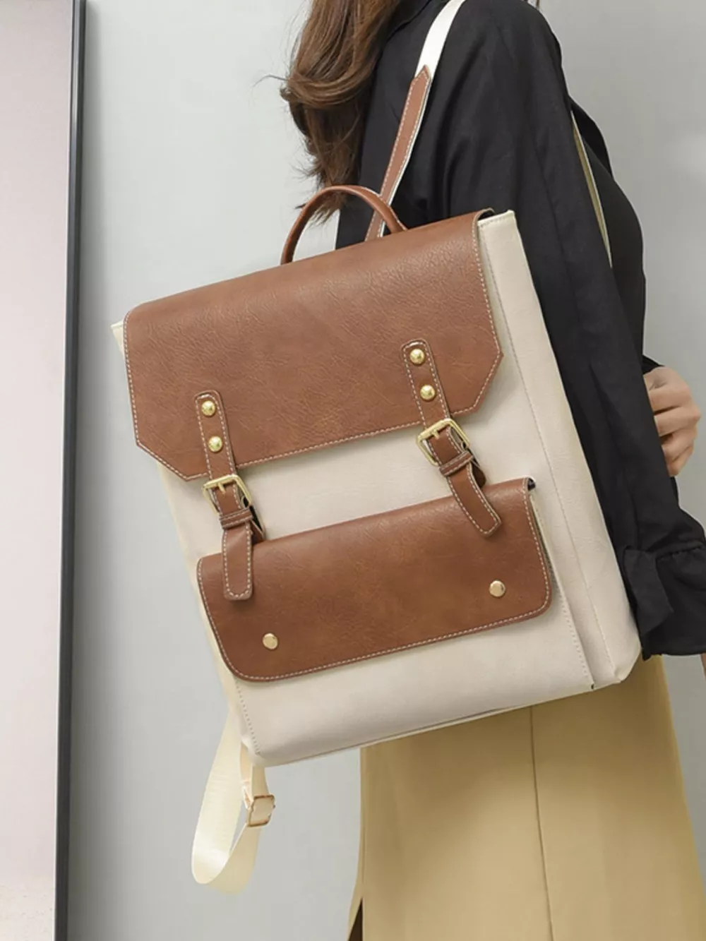 Two Tone Buckle Backpack Bag, image 4