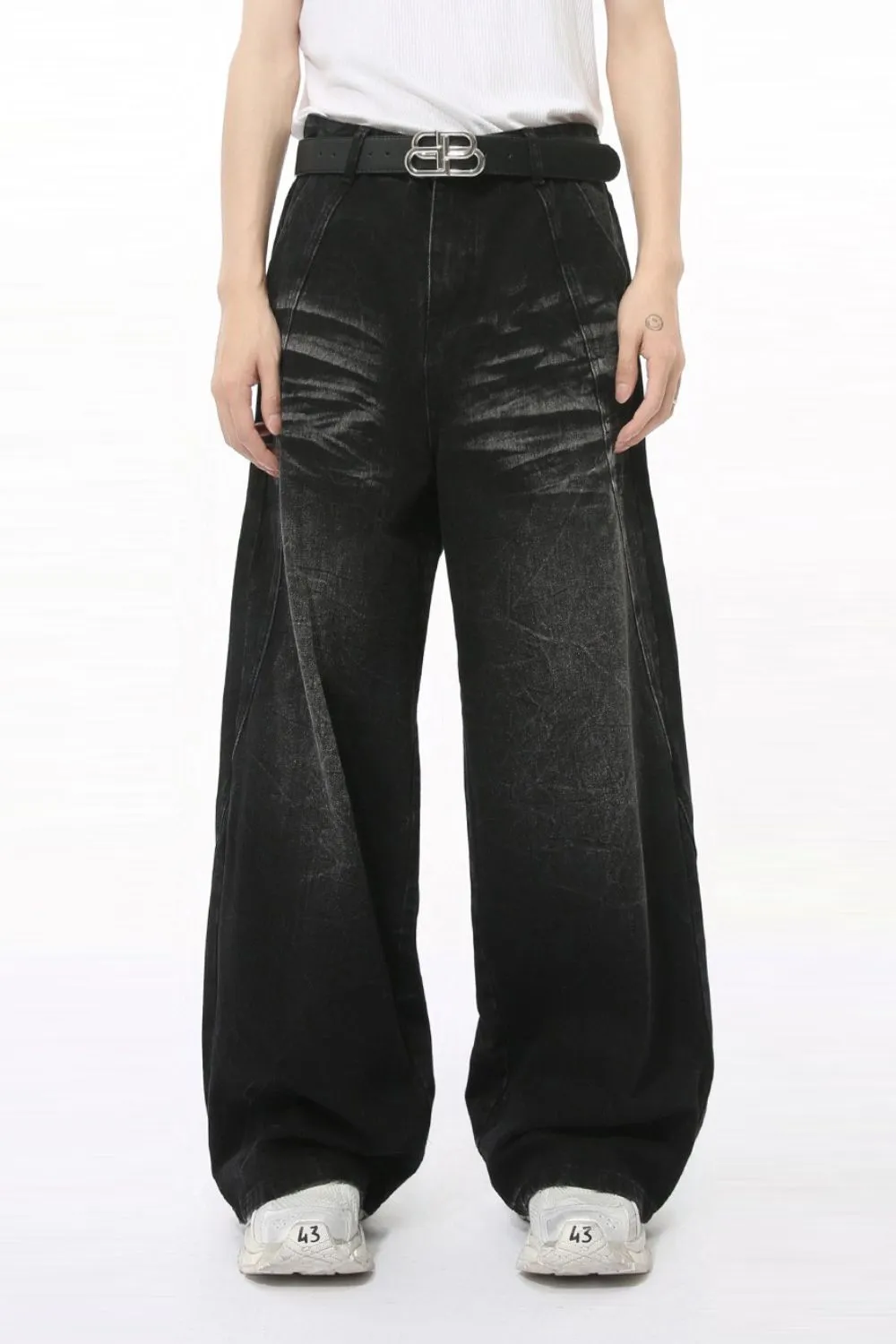 Washed Cat Whiskered Wide Leg Jeans, image 2