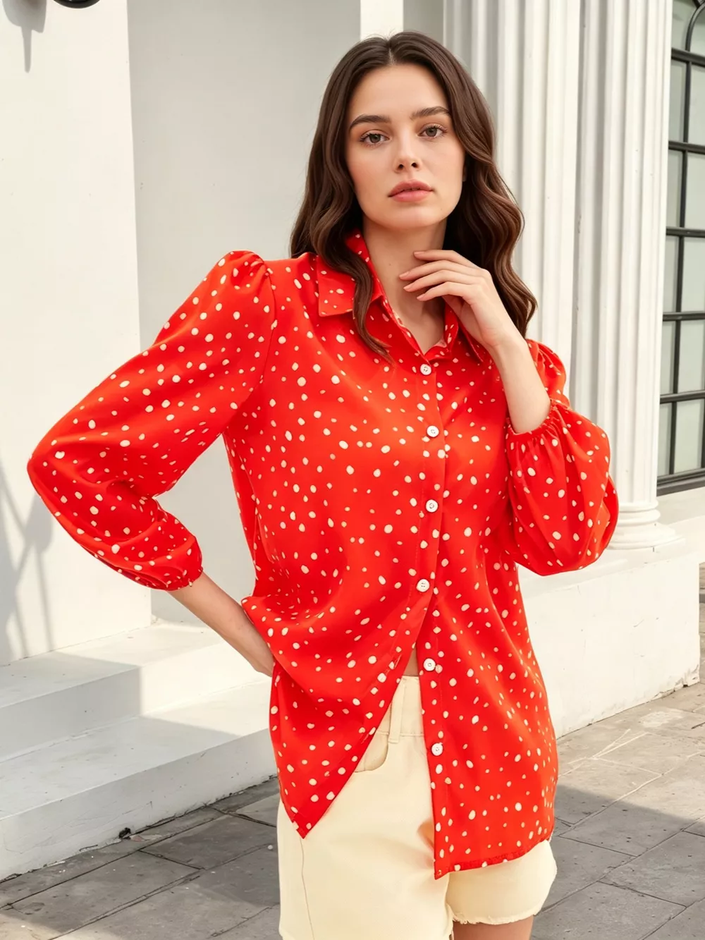 Polka Dot Puff Sleeve Shirt, image 5