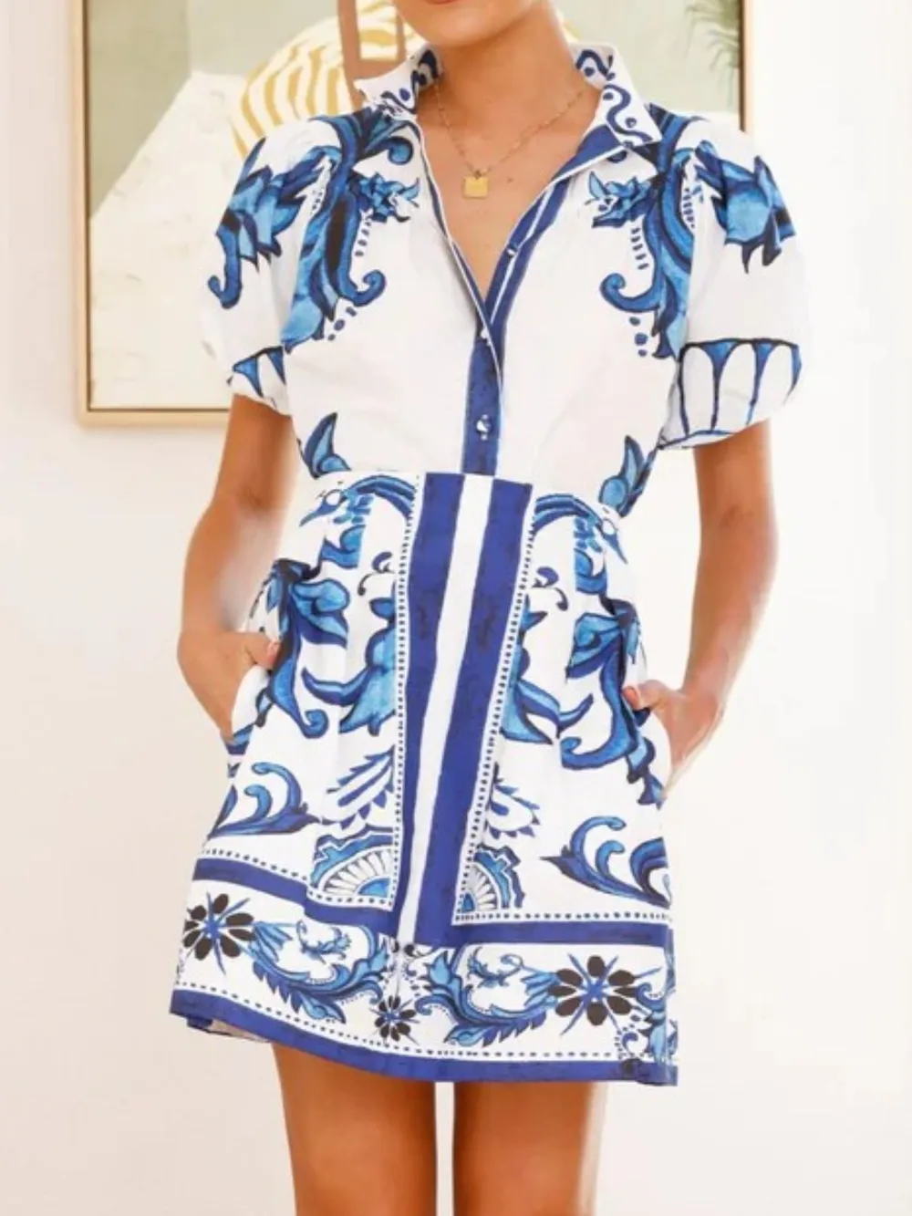 Puff Sleeve Printed Top and Zip Back Skirt Set, image 3