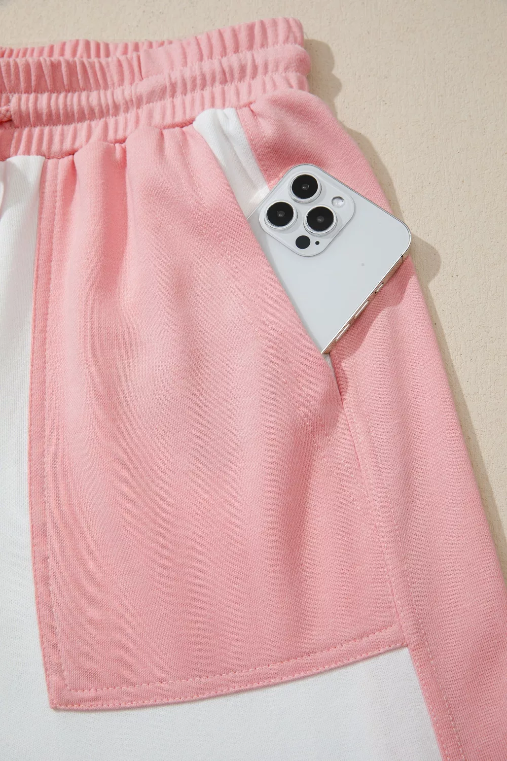 Two-tone Color Block Patchwork Tee Drawstring Loose Pant Set, image 7