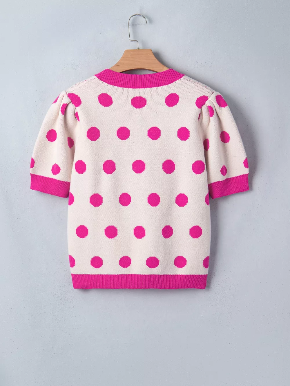 Polka Dot Puff Short Sleeve Sweater Top, image 2