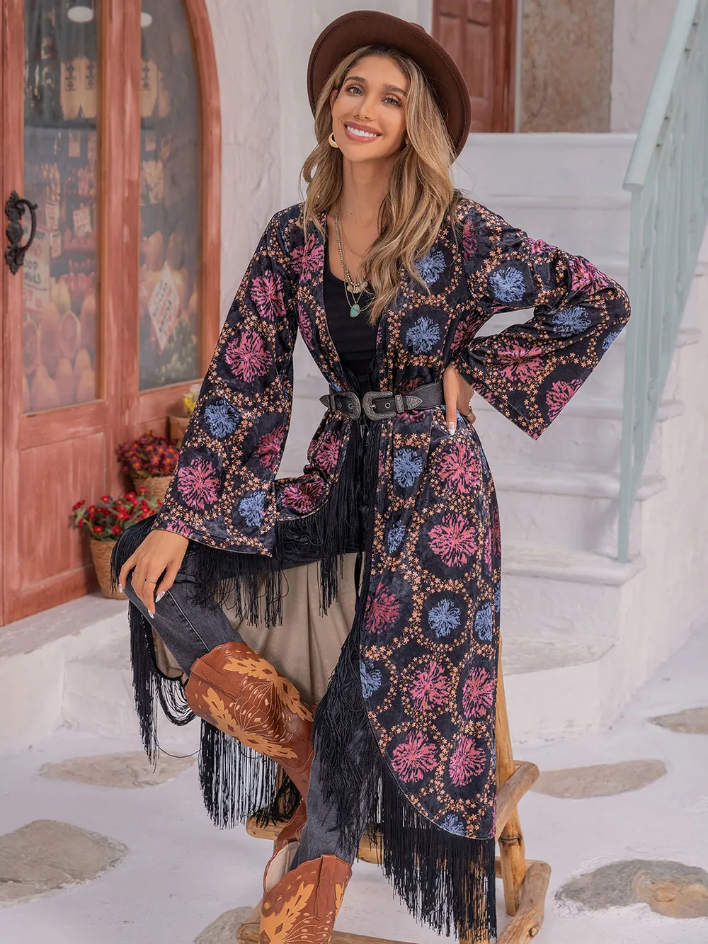 Fringe Open Front Long Sleeve Cardigan, image 5