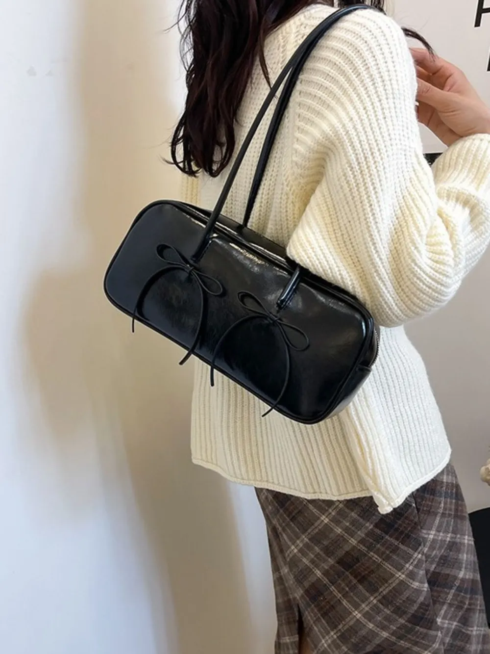 PU Leather Bow Trim Shoulder Bag, image 3