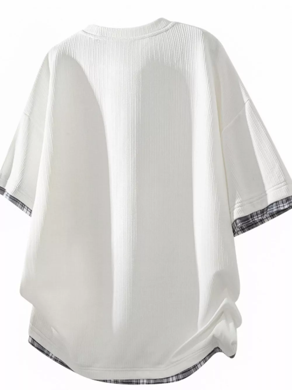 Men's Plus Size Short Sleeve Round Neck Plaid Trim T-Shirt, image 6
