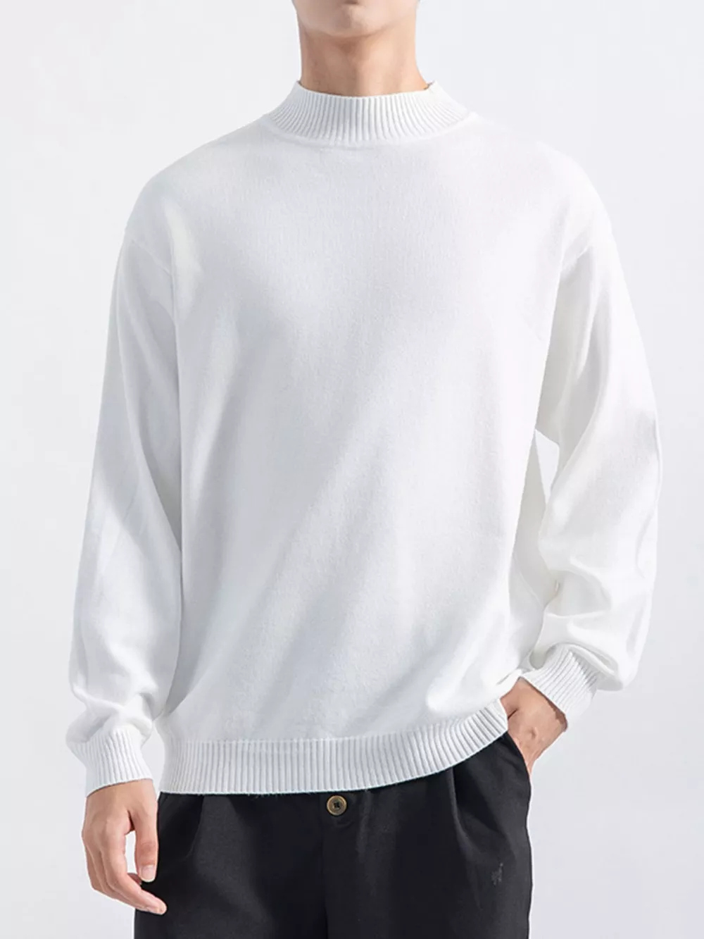 Men's Plus Size Minimalist Mock Neck Sweater, image 16