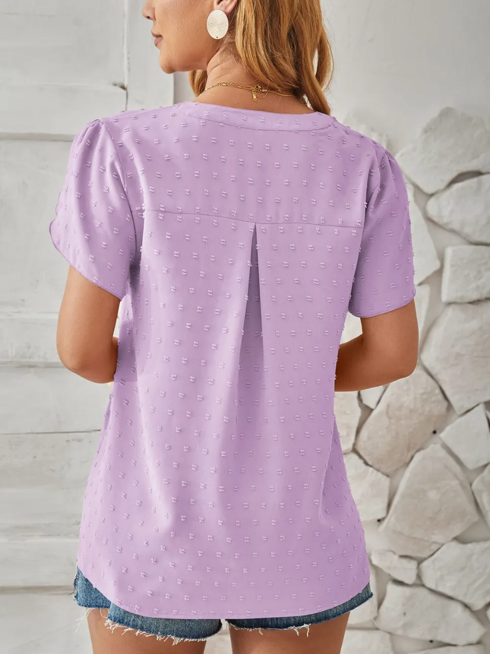 Swiss Dot Notched Petal Sleeve T-Shirt, image 8